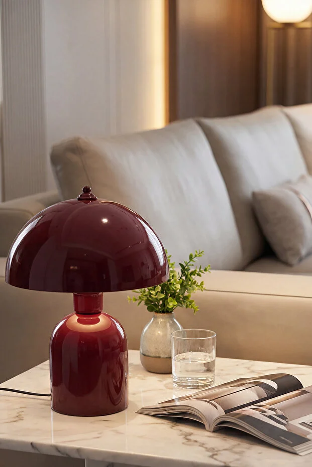 Luna Abajur Bordo Metal Gövdeli